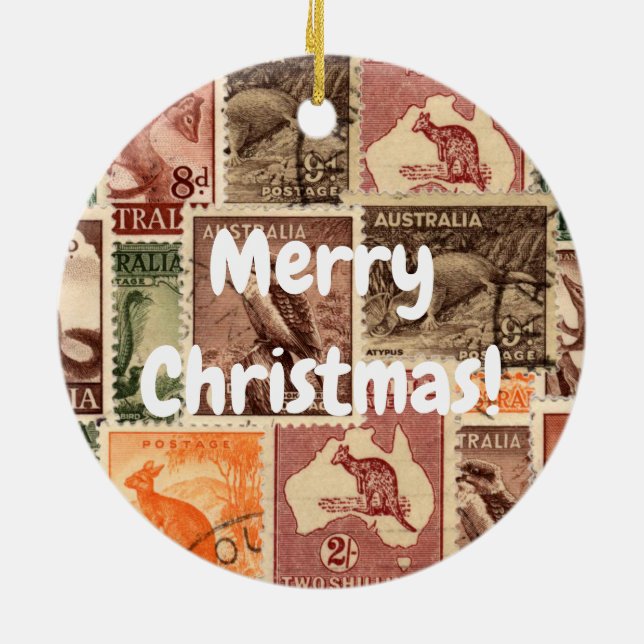 Vintage Australian Postage Stamps Collection Ceramic Ornament (Back)
