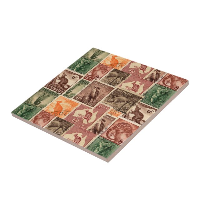 Vintage Australian Postage Stamps Collection Tile (Side)