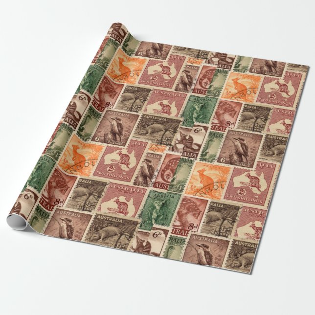 Vintage Australian Postage Stamps Collection Wrapping Paper (Unrolled)