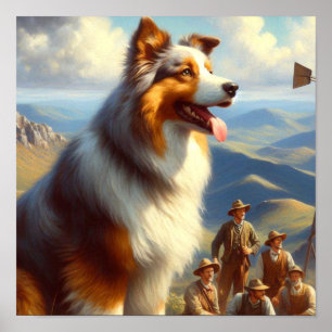 Vintage Australian Shepherd Painting Poster