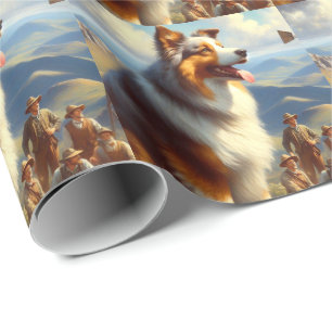Vintage Australian Shepherd Painting Wrapping Paper
