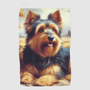 Vintage Australian Terrier Painting Golf Towel
