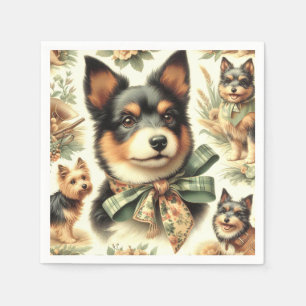 Vintage Australian Terrier Painting Illustration Napkin