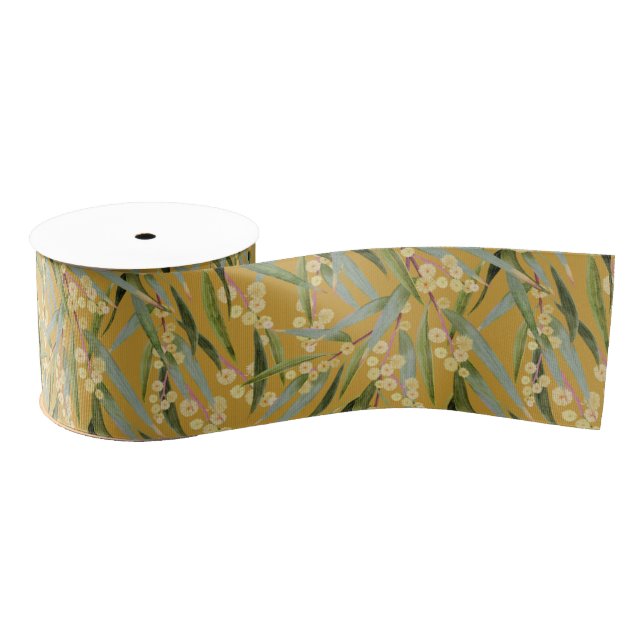 Vintage Australian Wattle Pattern Grosgrain Ribbon (Spool)