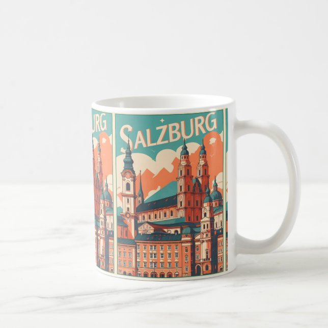 Vintage Austria capital salzburg skyline Coffee Mug (Right)