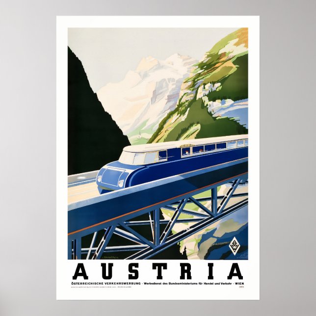 Vintage Austria Train Travel Poster | Retro Alpine (Front)