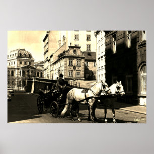 Vintage Austria Vienna Dreimaderlhaus Fiaker Poster