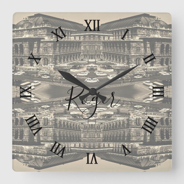 Vintage Austria Vienna Staatsoper opera Square Wall Clock (Front)