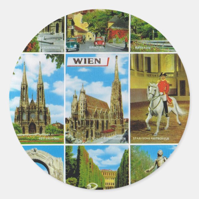Vintage Austria, Wien, Vienna, Multiview Classic Round Sticker (Front)