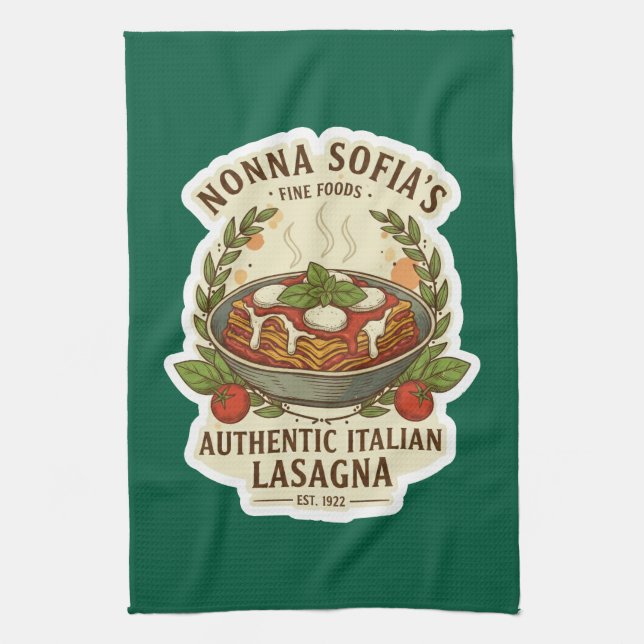 Vintage Authentic Italian Lasagna Label Kitchen Towel (Vertical)
