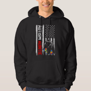 Vintage Autism Auntie Bear American Flag Awareness Hoodie