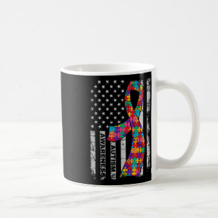 Vintage Autism Awareness Puzzle Ribbon Usa Flag Gi Coffee Mug