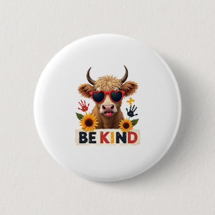 Vintage Autism Highland Cow Be Kind Rainbow Puzzle 2 Inch Round Button
