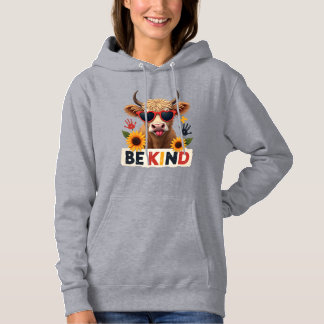 Vintage Autism Highland Cow Be Kind Rainbow Puzzle Hoodie