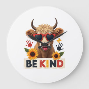 Vintage Autism Highland Cow Be Kind Rainbow Puzzle Large Clock