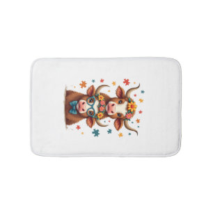 Vintage Autism Highland Cow Trio Peeking Cute Cow  Bath Mat