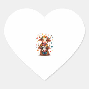 Vintage Autism Highland Cow Trio Peeking Cute Cow Heart Sticker