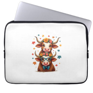 Vintage Autism Highland Cow Trio Peeking Cute Cow  Laptop Sleeve