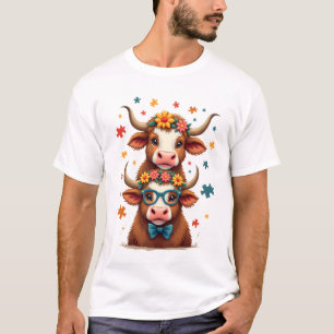 Vintage Autism Highland Cow Trio Peeking Cute Cow  T-Shirt