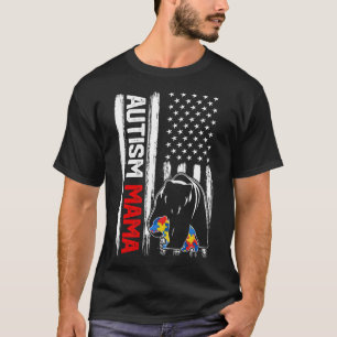 Vintage Autism Mama Bear American Flag Awareness F T-Shirt