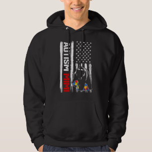 Vintage Autism Mimi Bear American Flag Awareness F Hoodie