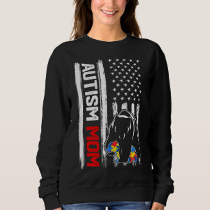 Vintage Autism Mom Bear American Flag Awareness Fa Sweatshirt