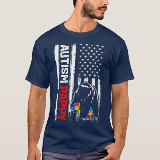 Vintage Autism Pappy Bear American Flag Awareness  T-Shirt