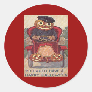 Vintage Auto Halloween Classic Round Sticker