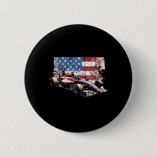 Vintage Auto Racing Car American Flag 4th Of July  2 Inch Round Button