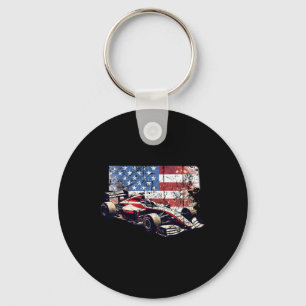 Vintage Auto Racing Car American Flag 4th Of July Keychain