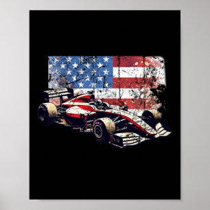 Vintage Auto Racing Car American Flag 4th Of July Poster