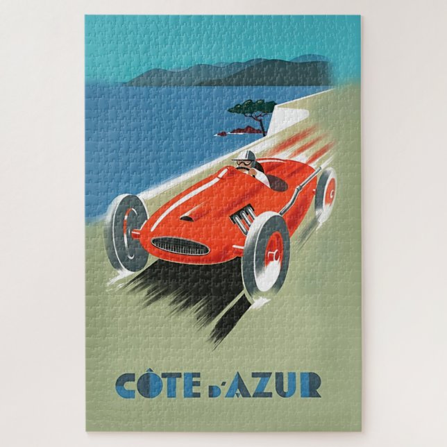 Vintage Auto Racing Illustration Art Jigsaw Puzzle (Vertical)