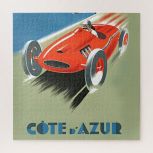 Vintage Auto Racing Illustration Art Jigsaw Puzzle
