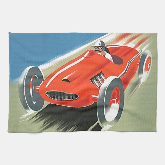 Vintage Auto Racing Kitchen Towel (Horizontal)