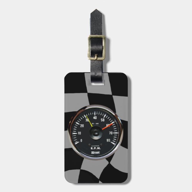 Vintage Auto Racing Tachometer Luggage Tag (Front Vertical)