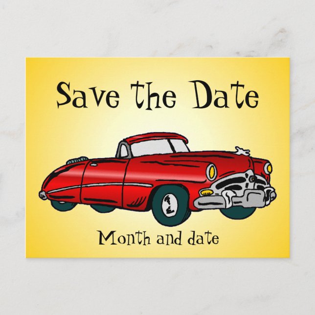 Vintage Auto Save the Date Postcard (Front)