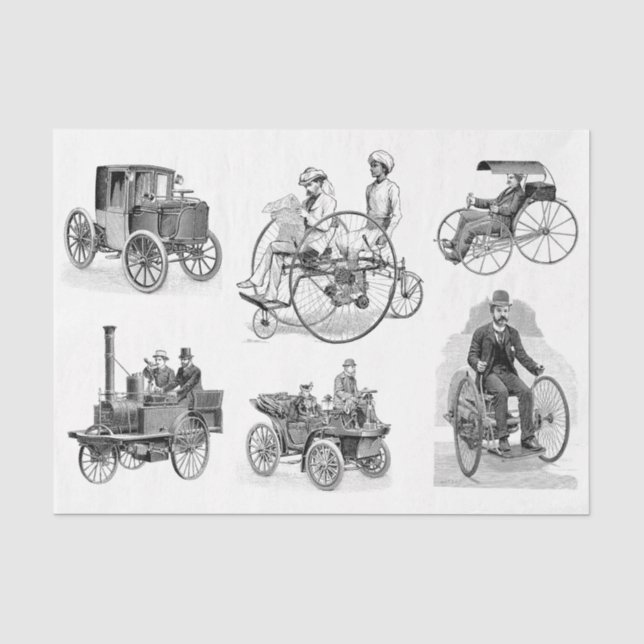 Vintage Auto Wheel Inventions Decoupage Collage Tissue Paper (Front)