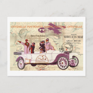 Vintage Automobile Biplane Sightseers Postcard