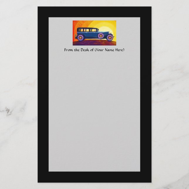 Vintage Automobile Rainbow Sunset Stationery (Front)