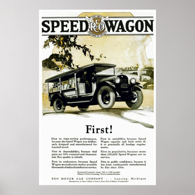 Vintage Automotive Poster Original REO Speed Wagon (Front)