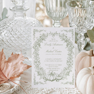 Vintage Autumn Botanical Oak & Pumpkin Wedding  Invitation