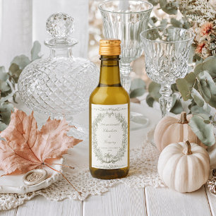Vintage Autumn Botanical Oak & Pumpkin Wedding Wine Label