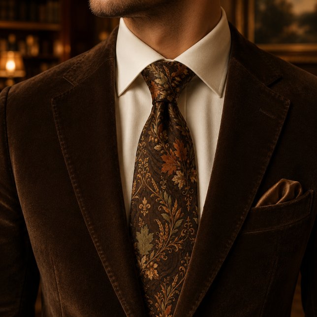 Vintage Autumn Botanical Rustic Brown Maple Leaf Tie (Creator Uploaded)