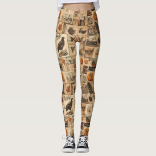 Vintage Autumn Collage Pattern   Rustic Ephemera Leggings