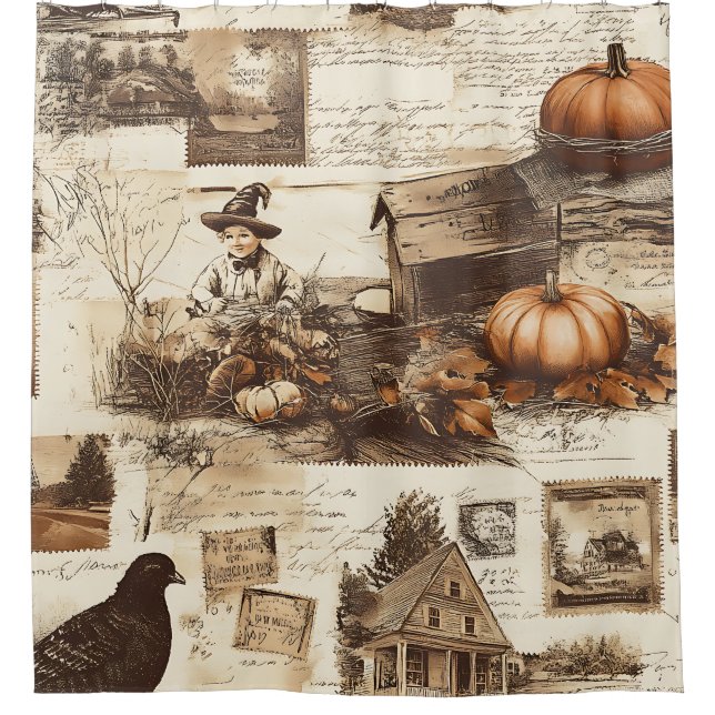 Vintage Autumn Collage | Rustic Sepia Ephemera (Front)