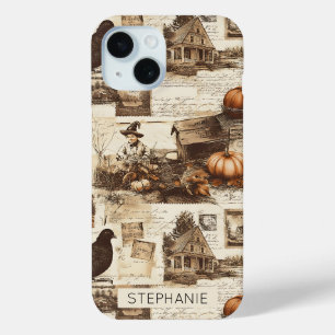 Vintage Autumn Collage   Rustic Sepia Ephemera iPhone 15 Case