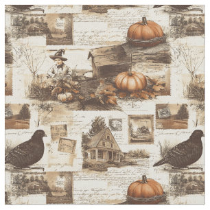 Vintage Autumn Collage Rustic Sepia Ephemera Fabric