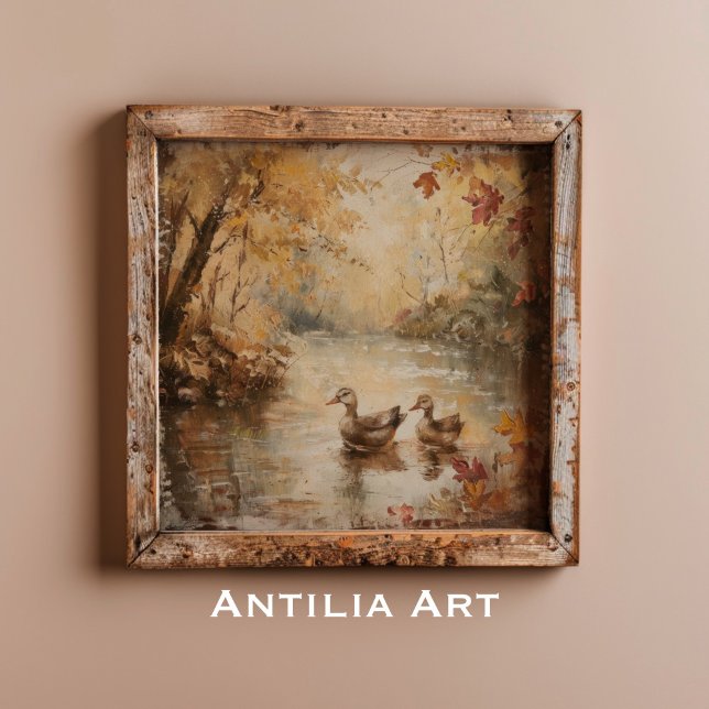 Vintage Autumn Duck Pond Painting Fall Woodland Poster (Creator Uploaded)