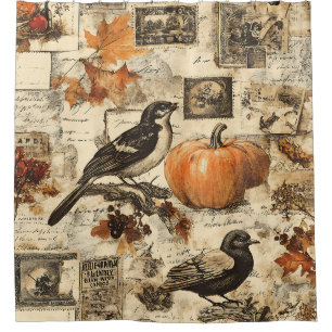Vintage Autumn Ephemera Collage   Rustic Birds