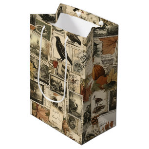 Vintage Autumn Ephemera Collage   Rustic Birds (2) Medium Gift Bag